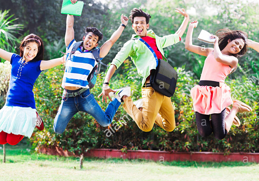 Young Students Jumping